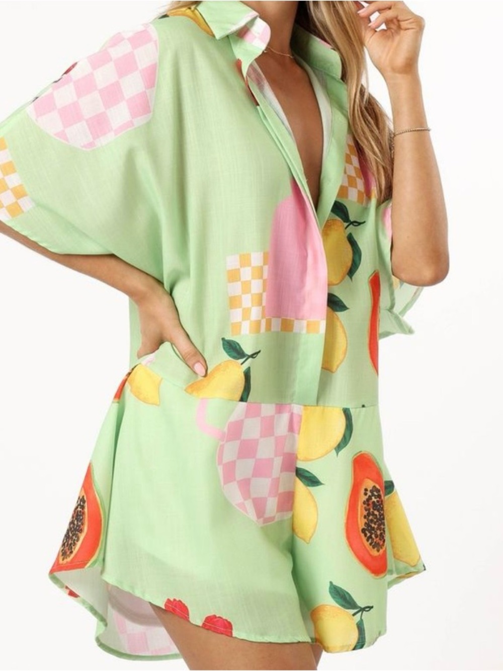 Petal & Pup PICCOLO  GREEN PAPAYA Fruit Women’s Romper Size Large